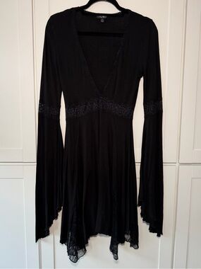 Widow Dolls Kill Black Lace Whimsical Goth Bell Sleeve Witchy Asymmetrical Dress